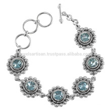 Antique Designer 925 Silver with Sky Blue Topaz Gemstone Bracelet Gift for All Occasion